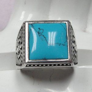 Turquoise Men's signet ring - Sterling silver - size 12 - Made in Italy